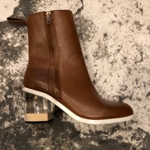 Cognac Block Heel Boot with Lucite/Wood Heel